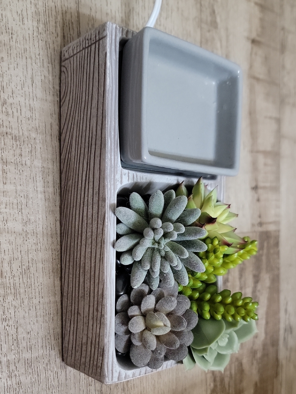 Scentsy Succulent Planter Tray with Small Ceramic Dish - Grey & Green